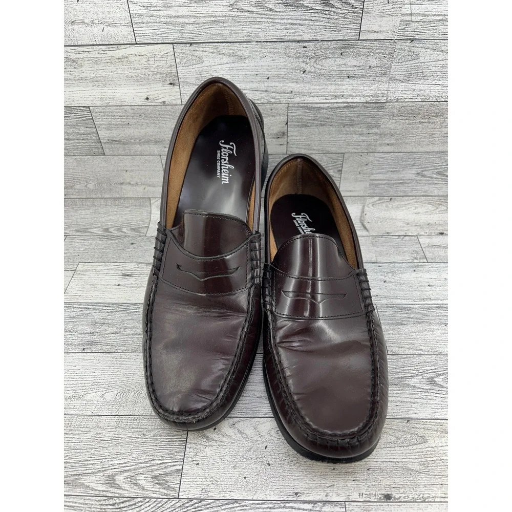 Florsheim Men 17058 Burgundy Leather Penny Loafers‎ Sz 9.5D Slip On Shoes
